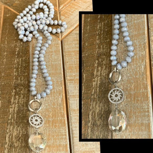 Pale Grey Crystal Necklace with Pavé Sun & Crystal Pendant