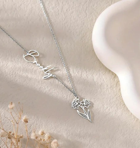 Birth Flower Name Necklace BATCH TWC/FLOWER5-5