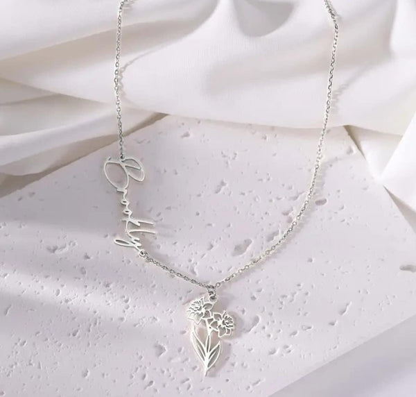Birth Flower Name Necklace BATCH TWC/FLOWER5-5