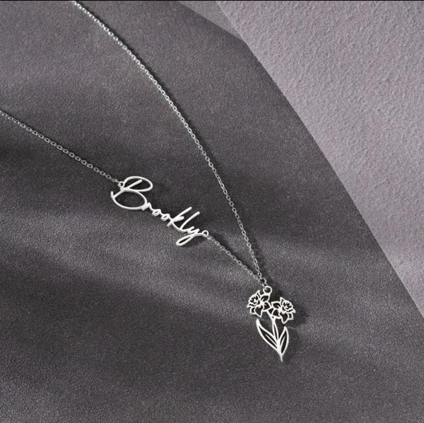 Birth Flower Name Necklace BATCH TWC/FLOWER5-5