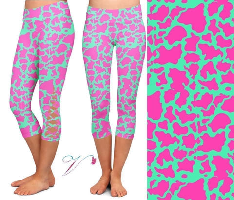 Pink and Green with Pockets Capri leggings