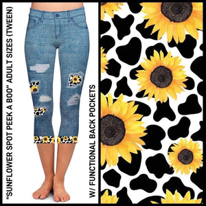 Sunflower spot peek a boo leggings in stock