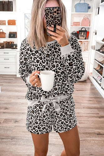 Leopard PJ Shorts Set w/ Longsleeve Top
