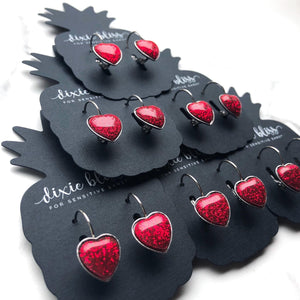 RED GLITTER HEART DIXIE BLISS LEVERBACK EARRINGS