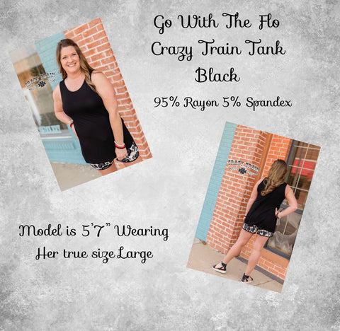 GO WITH THE FLOW CRAZY TRAIN TANK IN BLACK