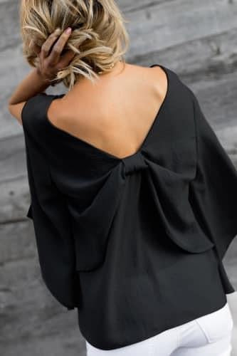 Black V-Neck Bowknot Blouse