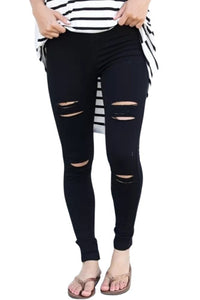 Black Distressed Front Stretch Jeans