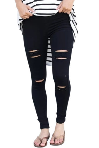 Black Distressed Front Stretch Jeans