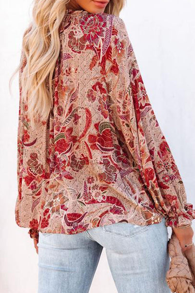 Pink Split V Neck Printed Blouse