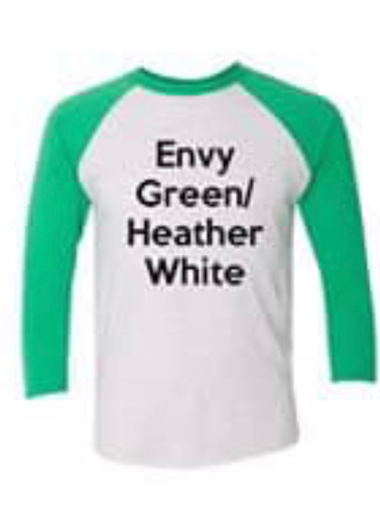 Heathered White/Grey and Green Plain Baseball Tee