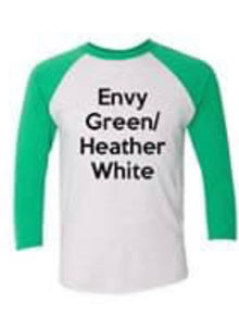 Heathered White/Grey and Green Plain Baseball Tee