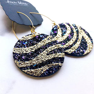 VEGAS DIXIE BLISS EARRINGS IN CELEBRATION BLACK & GOLD GLITTER LEATHER