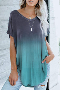 Teal Ombre Color Block Casual Top