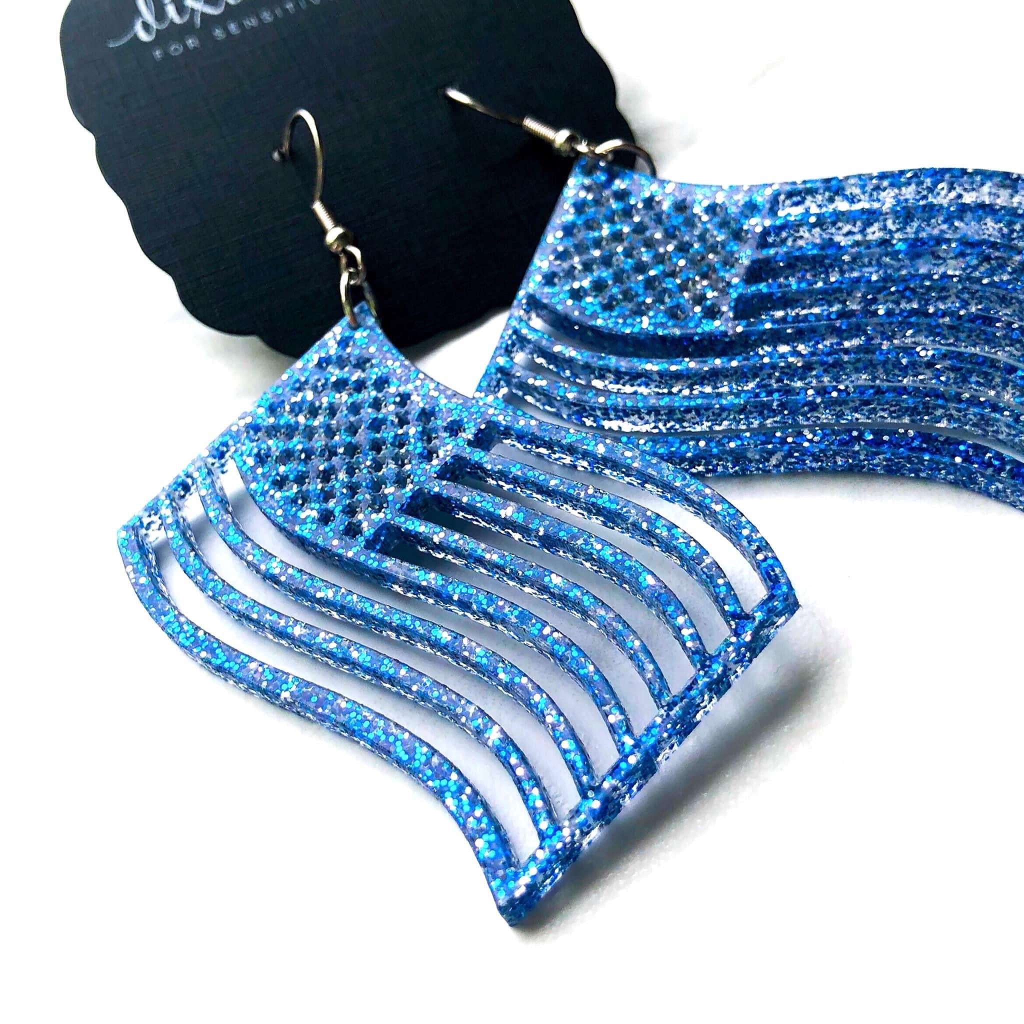 Flag Dixie Bliss Earrings in Blue Glitter