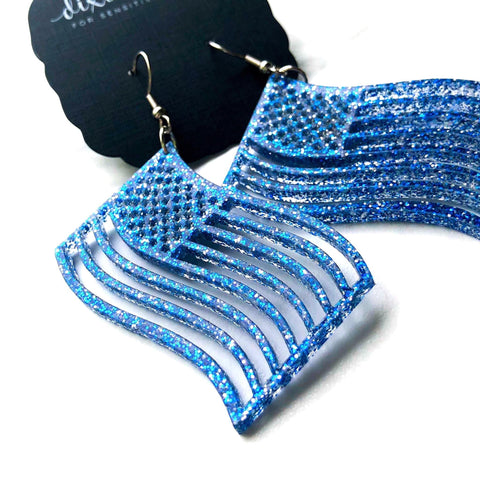 Flag Dixie Bliss Earrings in Blue Glitter