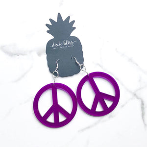 PEACE SIGN IN PURPLE DIXIE BLISS EARRINGS