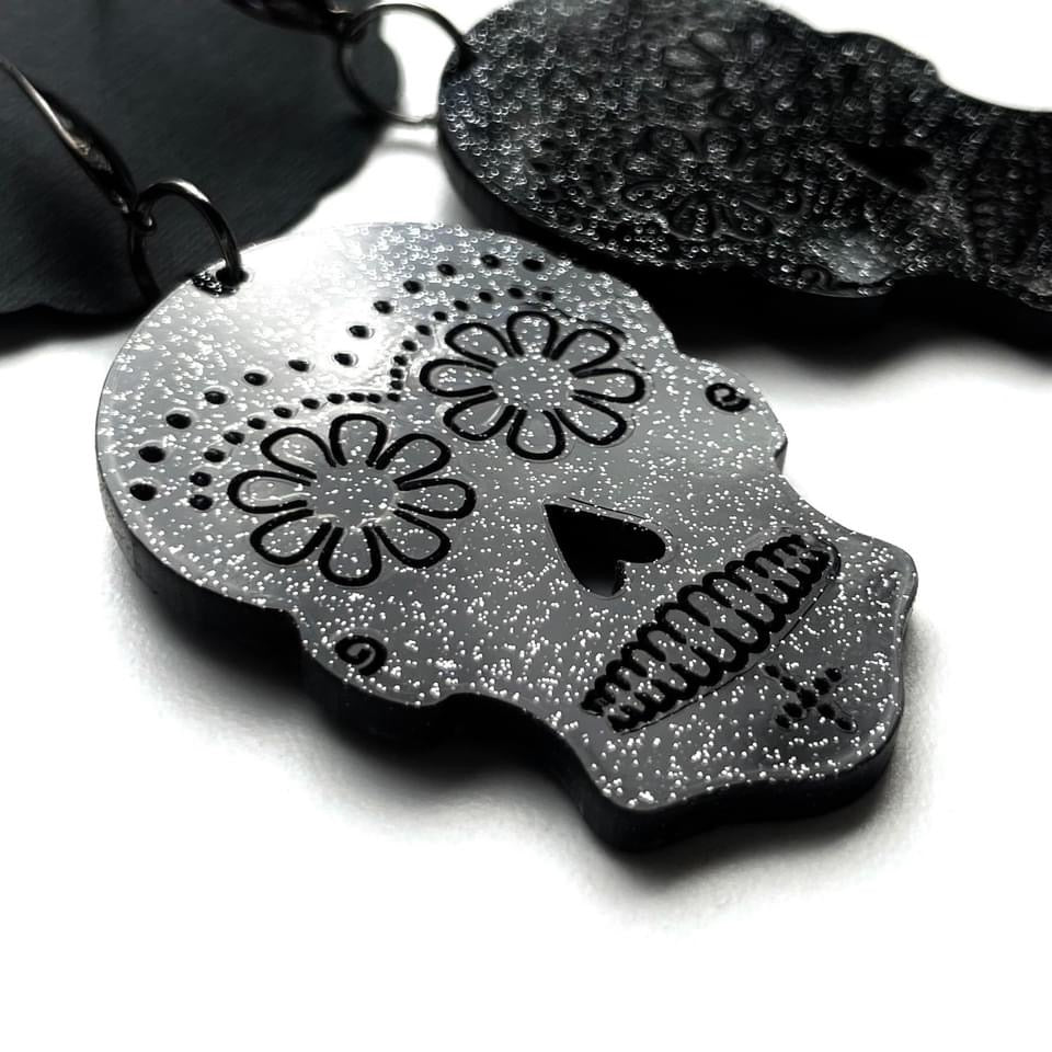 SUGAR SKULL MARY IN BLACK DIXIE BLISS EARRINGS
