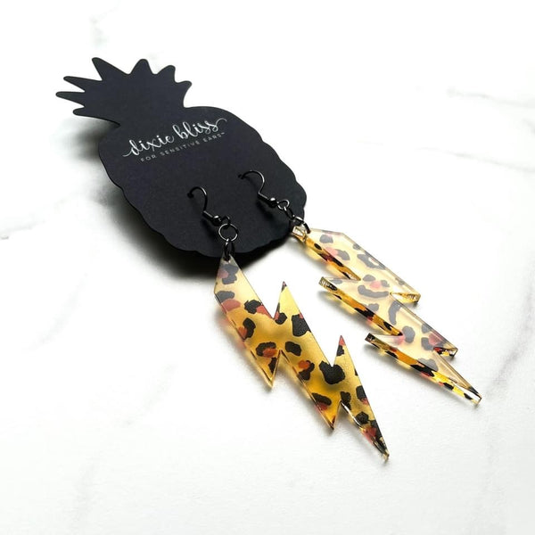 LIGHTNING BOLT IN LEOPARD DIXIE BLISS EARRINGS