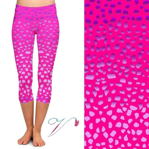 Pink W/ Purple Spots Capri Leggings