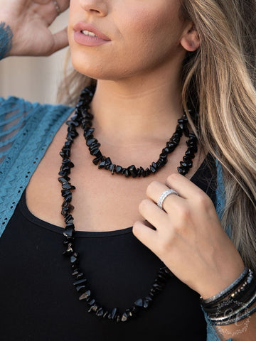 Rock Steady  Natural Stone Double Wrap Necklace 60"