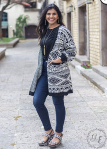 LETS COZY UP BLACK AZTEC G&E SWEATER CARDIGAN