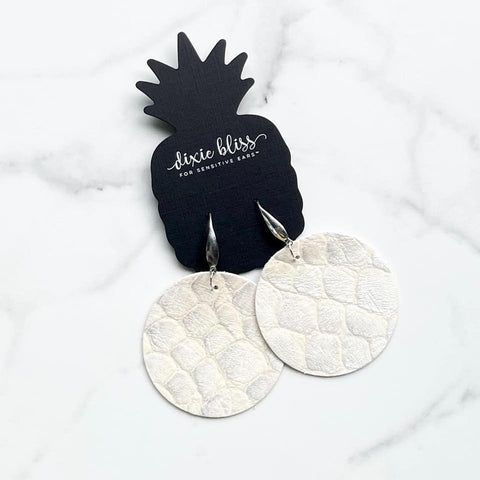Florence in a Silver Pearl Croc Dixie bliss earrings