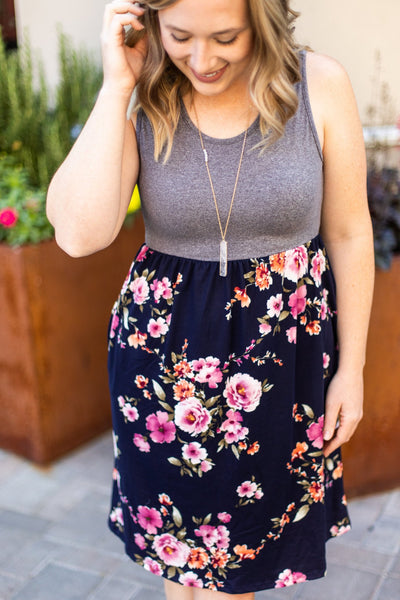 NAVY FLORAL TANK DRESS
