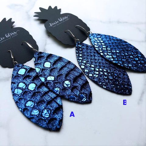 EDEN LEAF FRINGE DIXIE BLISS EARRINGS * ROYAL METALLIC PYTHON