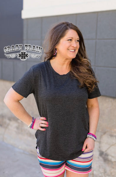 JUST PEACHY *CHARCOAL CRAZY TRAIN SOLID TEE