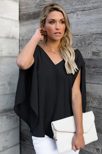 Black V-Neck Bowknot Blouse