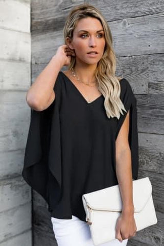 Black V-Neck Bowknot Blouse