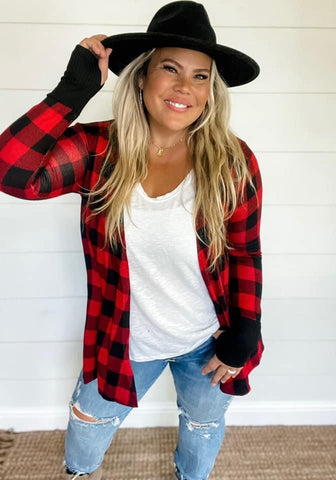 BUFFALO PLAID CARDIGAN RED & BLACK (DESIGNER BLAKELEY )