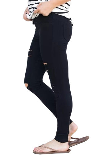 Black Distressed Front Stretch Jeans