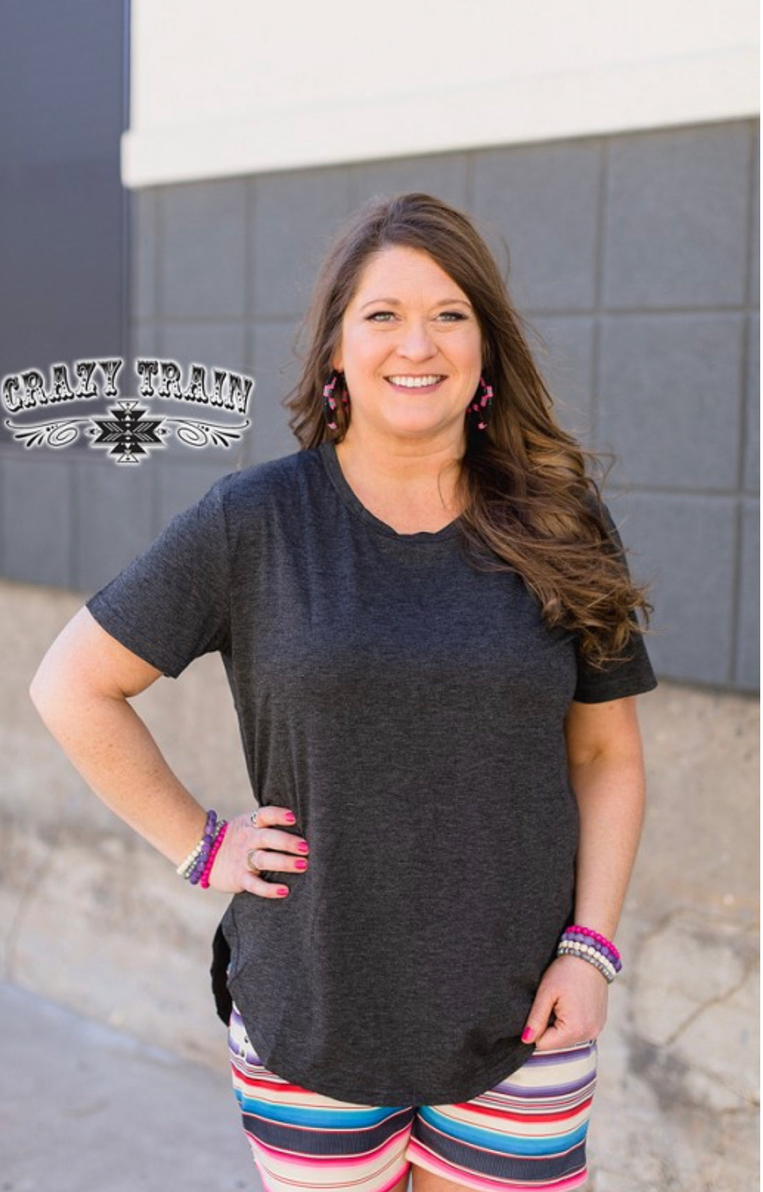 JUST PEACHY *CHARCOAL CRAZY TRAIN SOLID TEE