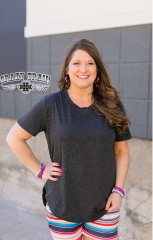 JUST PEACHY *CHARCOAL CRAZY TRAIN SOLID TEE