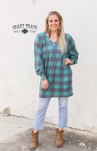 HOLLY HOP CRAZY TRAIN TOP ** TURQ PLAID