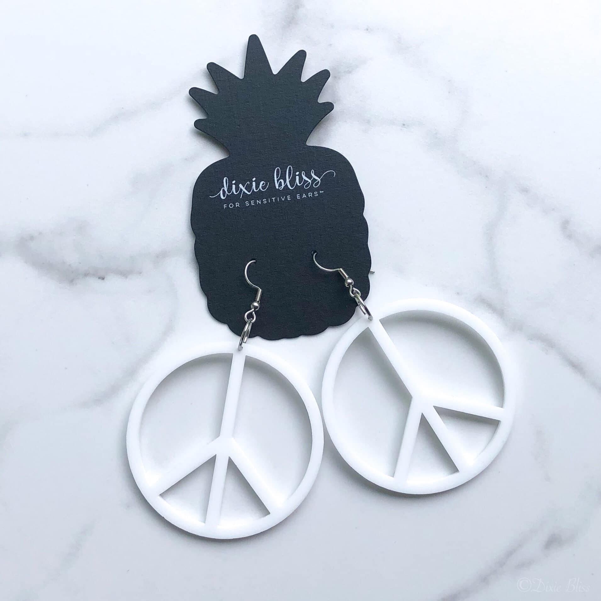 WHITE PEACE SIGN DIXIE BLISS EARRINGS
