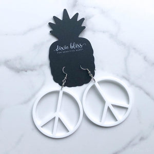 WHITE PEACE SIGN DIXIE BLISS EARRINGS