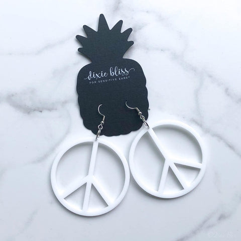 WHITE PEACE SIGN DIXIE BLISS EARRINGS