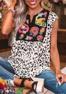VNeck Leopard/Floral Smock Top