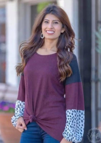 Catalina Mix Waffle Top w/ Dalmatian accent G & E