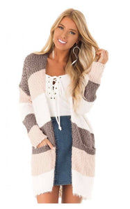 Striped Sweater Cardigan * Blush, Cream,light brown