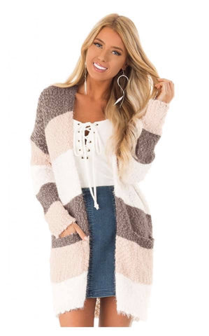 Striped Sweater Cardigan * Blush, Cream,light brown