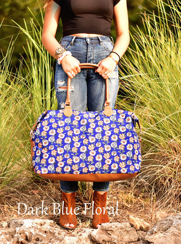 Dark Blue Floral Weekender