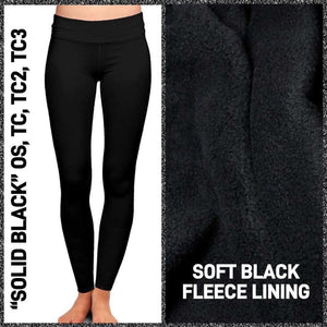 SOLID BLACK FLEECE LINED LEGGINGS