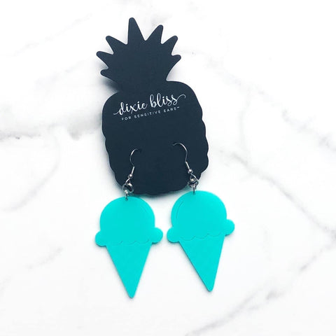 ICE CREAM CONE DIXIE BLISS EARRINGS *AQUA