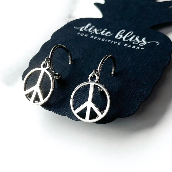 PEACE SIGN HUGGIE HOOP DIXIE BLISS EARRINGS