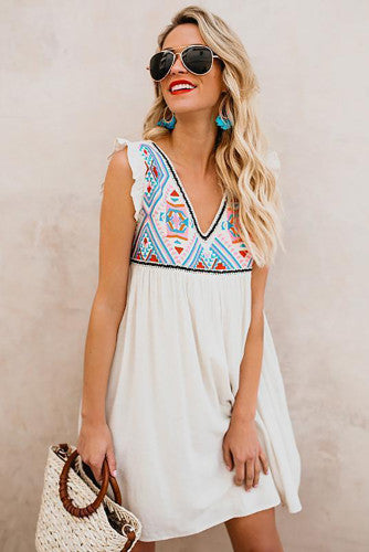 Summer Floral Sleeveless V Neck Dress
