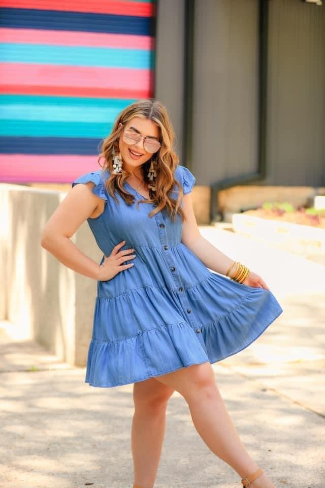 Julian Tiered chambray Dress  In Stock &Ready To Ship