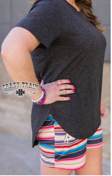 JUST PEACHY *CHARCOAL CRAZY TRAIN SOLID TEE